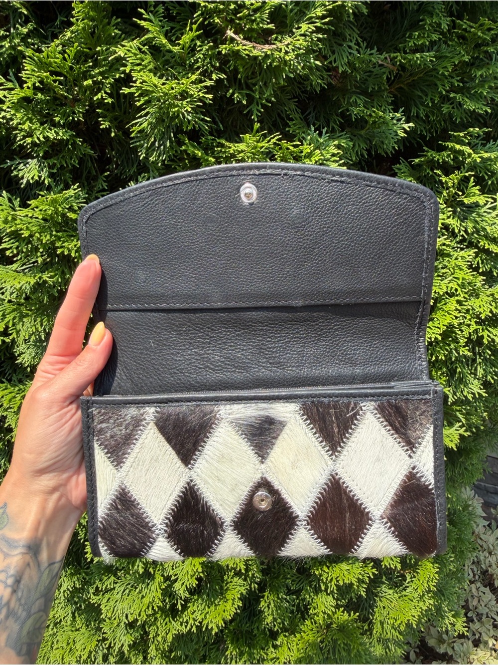 Upcycled Louis Vuitton Patch Black & White Diamond Cowhide Wallet - Picture 13 of 15